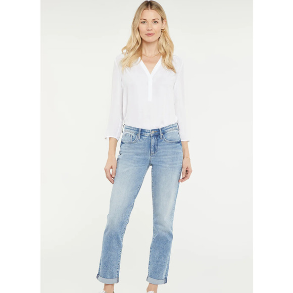 NYDJ Denim - NYDJ Women's 8 Margot Girlfriend Jeans Roll Cuff Light Blue Denim Lift Tuck